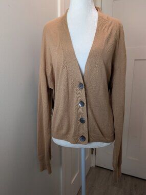 Crush Light Brown Cardigan Cotton Silk Cashmere Blend One Size